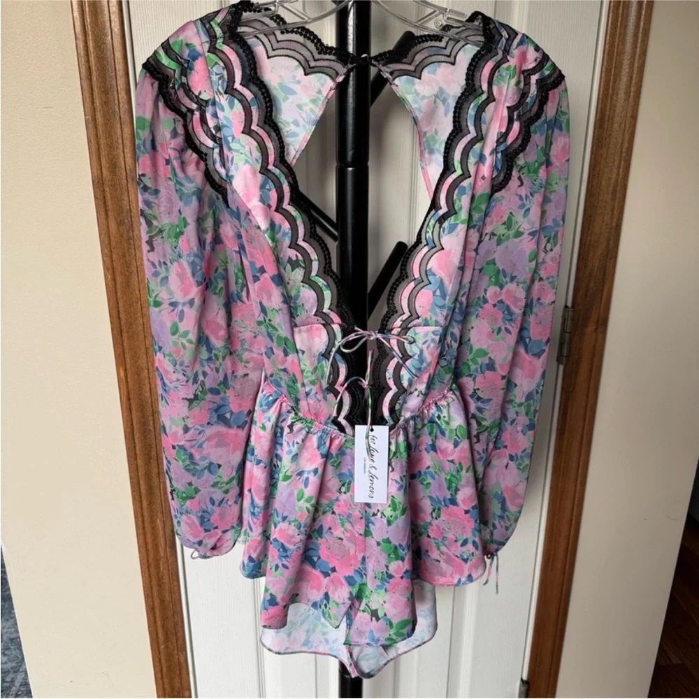 NWT For Love and Lemons Odette Floral Lace Romper